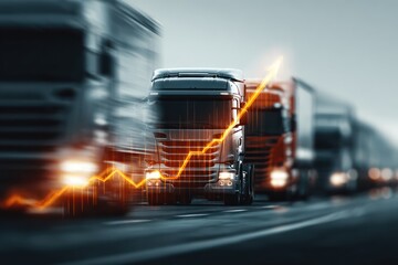 Growth in Transport Logistics Symbolized by Trucks and Graph
