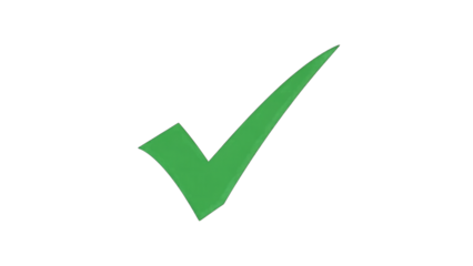 Green check mark symbol isolated on a transparent background