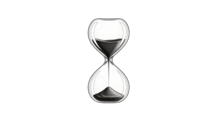 Hourglass with falling black sand isolated on a transparent background