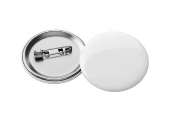 Blank white round pin button with metal clasp isolated on transparent background