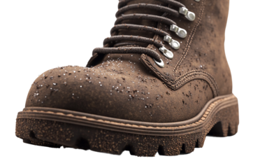 Detailed view of professional safety footwear designed for builders and industrial work
