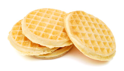 Baked waffles on white background 