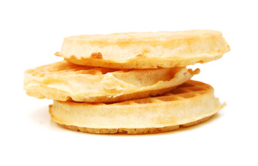 Baked waffles on white background 