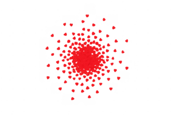 Red heart confetti exploding on transparent background