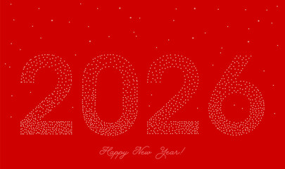 Happy New Year 2026 modern minimal design with dotted stippling numbers design typography. Red and white color dotted halftone 2026 logo icon. Vector