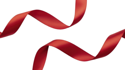 Graceful Wavy Red Satin Ribbon for Festive Decor on a Transparent Background PNG Image