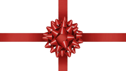  Lustrous red gift bow and crisscross ribbon on a transparent background, PNG image for Valentine's Day