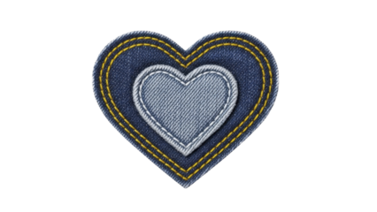 Stitched denim heart with nested layers on a transparent background, PNG image, PNG file