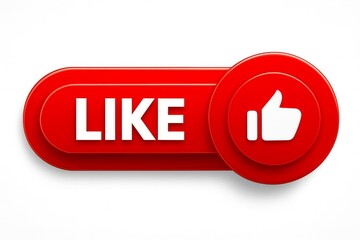 Bright red like button with thumbs up icon for social media engagement and online approval