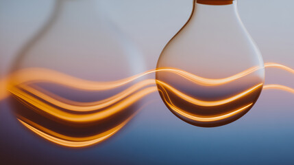 Extreme close-up of LED filament inside a modern bulb, warm amber glow illuminating delicate glass contours, highlighting futuristic energy-efficient technology, minimalistic backg