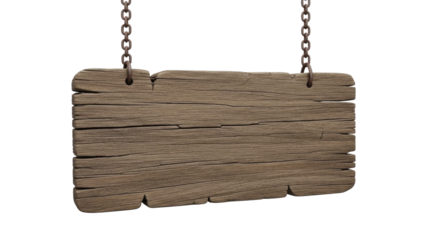 Blank wood sign with chains, transparent PNG image for Valentine's text.