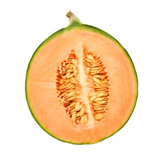 Melon cut piece isolated on white background.