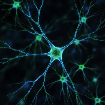 A medical-themed background featuring intricate detailed neurons and brain cells