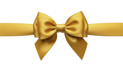 Gold satin bow with ribbon on a transparent background PNG image, perfect for festive gift wrapping, PNG file