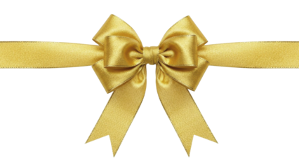 Shiny Gold Ribbon Bow for Gift Wrapping on a Transparent Background PNG File
