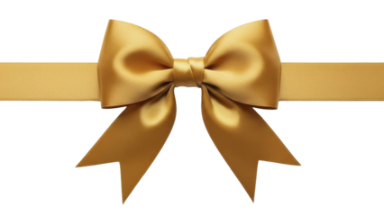 Golden Satin Ribbon Bow for Valentine's Day or gift wrapping, a luxurious festive PNG image on a transparent background, perfect for celebrations.