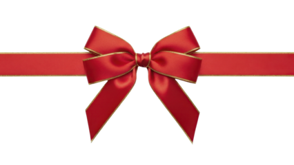 Red gift bow with gold trim Valentine's Day on a transparent background, PNG image