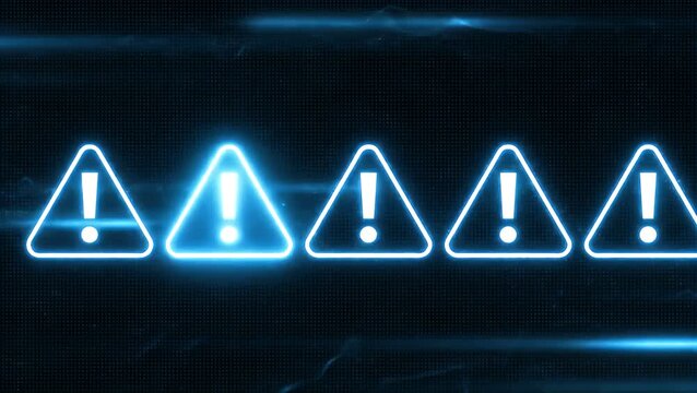 A row of glowing blue triangular warning signs indicating danger