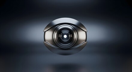 Futuristic metallic robotic eye cyber surveillance security technology illustration