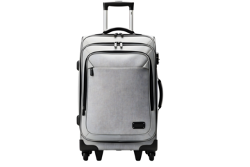 Light gray patterned rolling carryon suitcase luggage isolated on transparent background