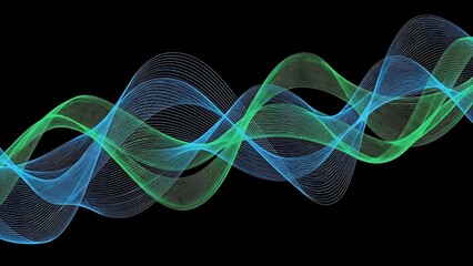 Abstract Flowing Digital Waves on Black Background