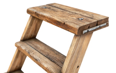 Macro shot of a traditional wooden ladder highlighting craftsmanship, structural design, and safety features