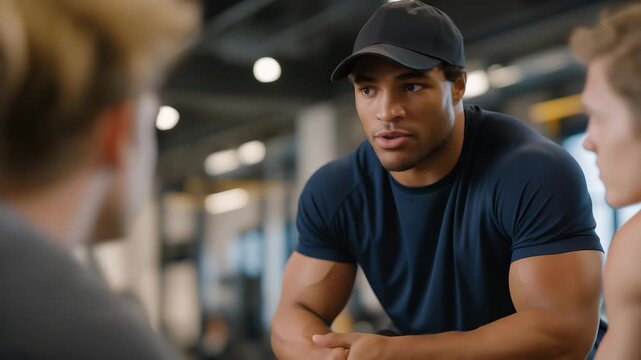 A group of athletes analyzing performance videos with a sports analyst, representing technology integration, feedback, and continuous improvement. cinematic color correction, natural uneven