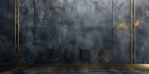 Elegant dark marble wall with metallic accents and golden veins, perfect for luxury interiors or backgrounds.
