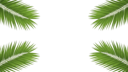 Green tropical palm leaves frame on a transparent background, a PNG file for design projects