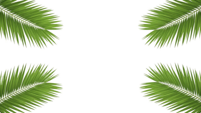 Green tropical palm leaves frame on a transparent background, a PNG file for design projects