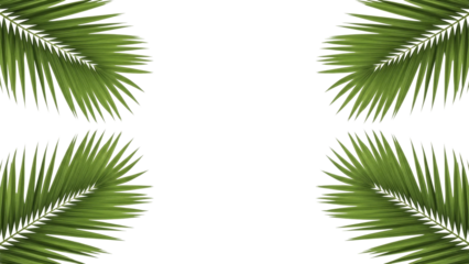 Tropical Green Palm Leaves Corner Frame on a Transparent Background PNG image