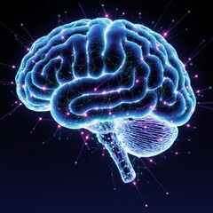 Obraz premium Glowing AI brain with digital network data