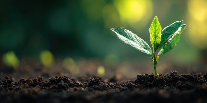 New Beginning: A verdant sprout pushes through the earth, a symbol of growth and resilience. bathed in natural light. A testament to nature's enduring capacity for renewal. 