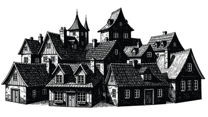 Obraz premium Detailed illustration of a gothic castle with many towers and peaked roofs