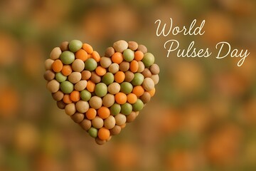 World Pulses Day Heart Shape Made from Colorful Beans and Legumes