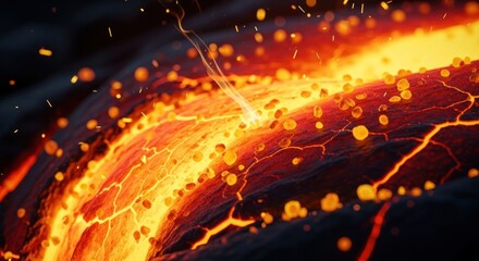 Intense fiery explosion of molten rock and glowing embers.
