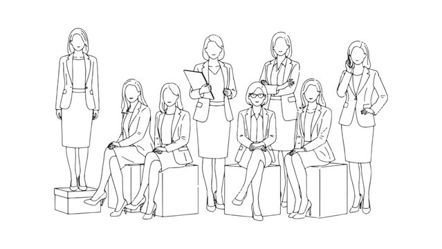 Business Women CAD People Set &ndash; Front, Side & Back Views, Office Figures, Meeting & Walking Silhouettes, Editable Autocad-Style Characters for Architecture, City & Workplace Designs
