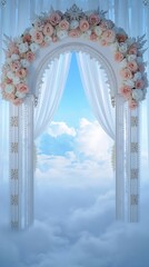 Elegant floral archway with sky and clouds backdrop