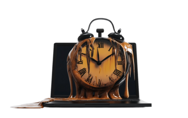 Creative digital artwork showing a distorted office clock with imaginative surreal elements