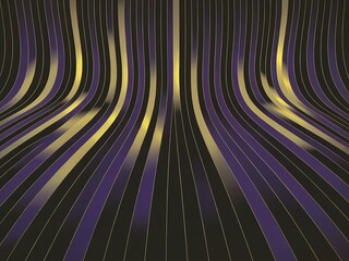 Abstract wavy pattern in yellow and purple with vertical lines, set against a black background.