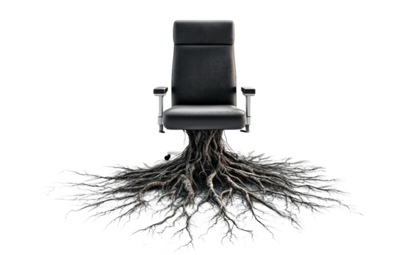 Artistic digital artwork showing a transforming office chair with natural elements - Powered by Adobe