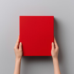  hand holding blank red box