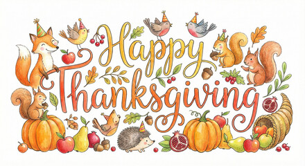 Happy thanksgiving illustration, typography text. AI