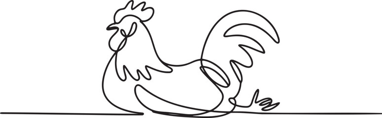 Obraz premium Continuous line drawing of a majestic rooster sitting down farm animal poultry concept