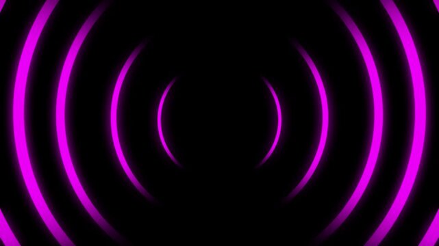 Abstract glowing purple neon concentric circles on black background resembling radio waves or radar