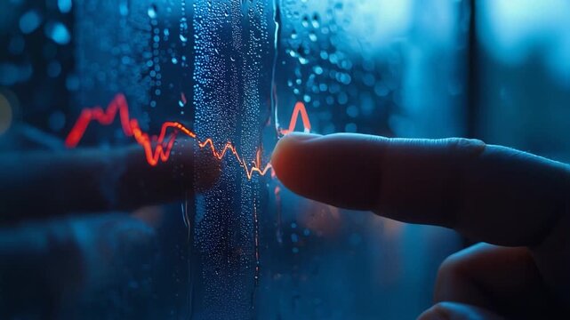 Market Analysis Touch: A person's hand traces the ups and downs of a financial chart, a visual representation of the volatile stock market and investment analysis. Emphasizing the analysis, finance.