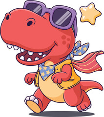 Cute Dinosaur Kids T-Shirt Design Vector, Cartoon Dino Rocket Space Illustration, Roaring T-Rex Cartoon Artwork for Kids, Dinosaur Pirate Character Kids Graphic