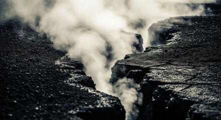 Volcanic Fissure Emitting Steam and Gases from Earths Crust.