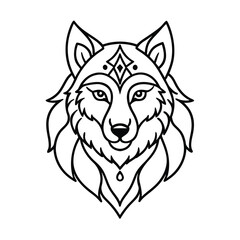 Vector illustration of a wild canine animal head, a tribal tattoo drawing of a black wolf and dog silhouette
