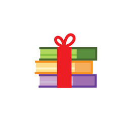 Stack of Books Tied with Red Ribbon Gift Book logo